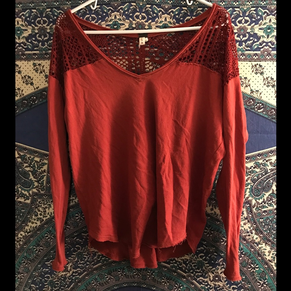 Free people crochet top long sleeve