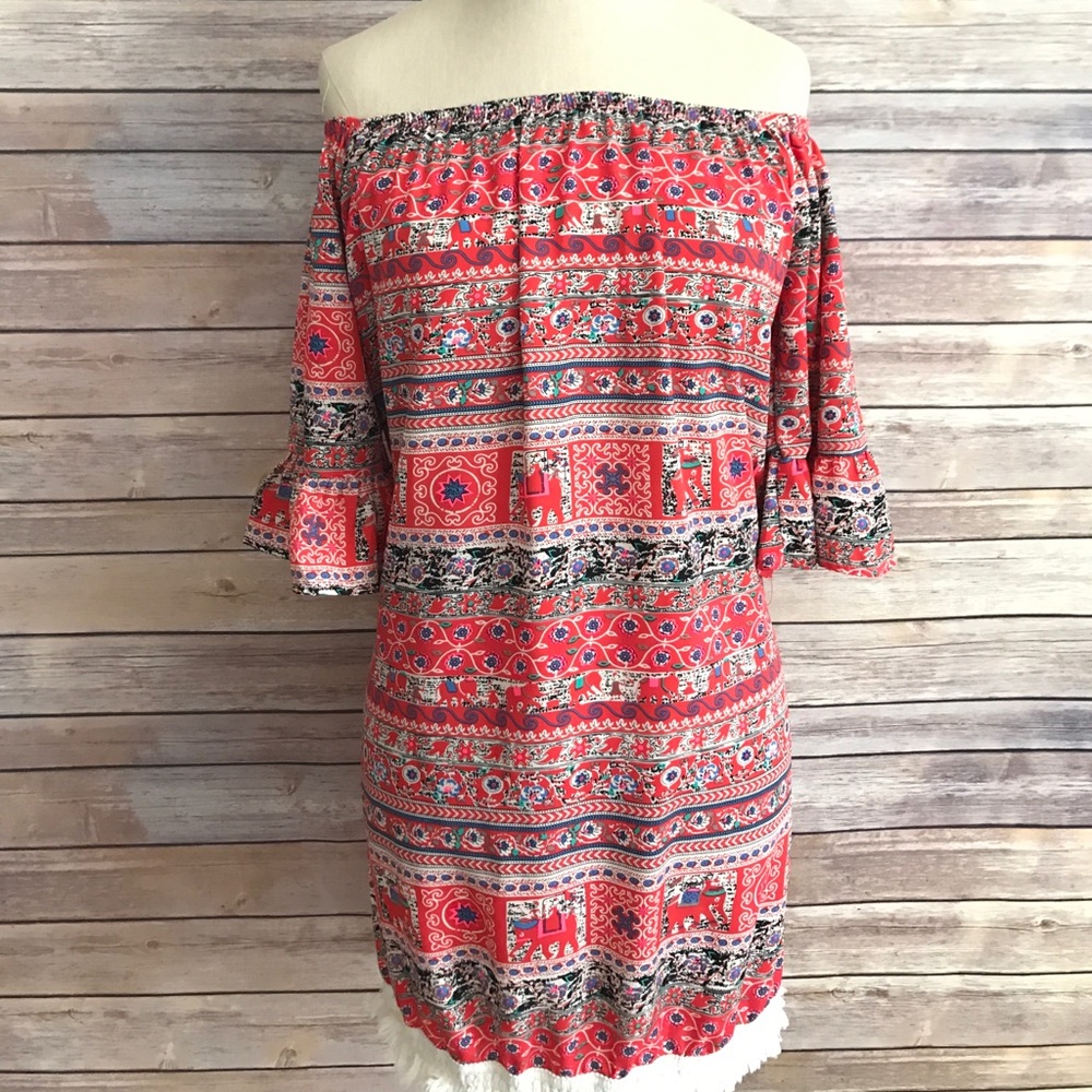 Printed off the shoulder tunic