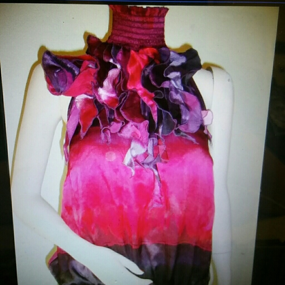 New bebe ruffle trim smocked halter top size S
