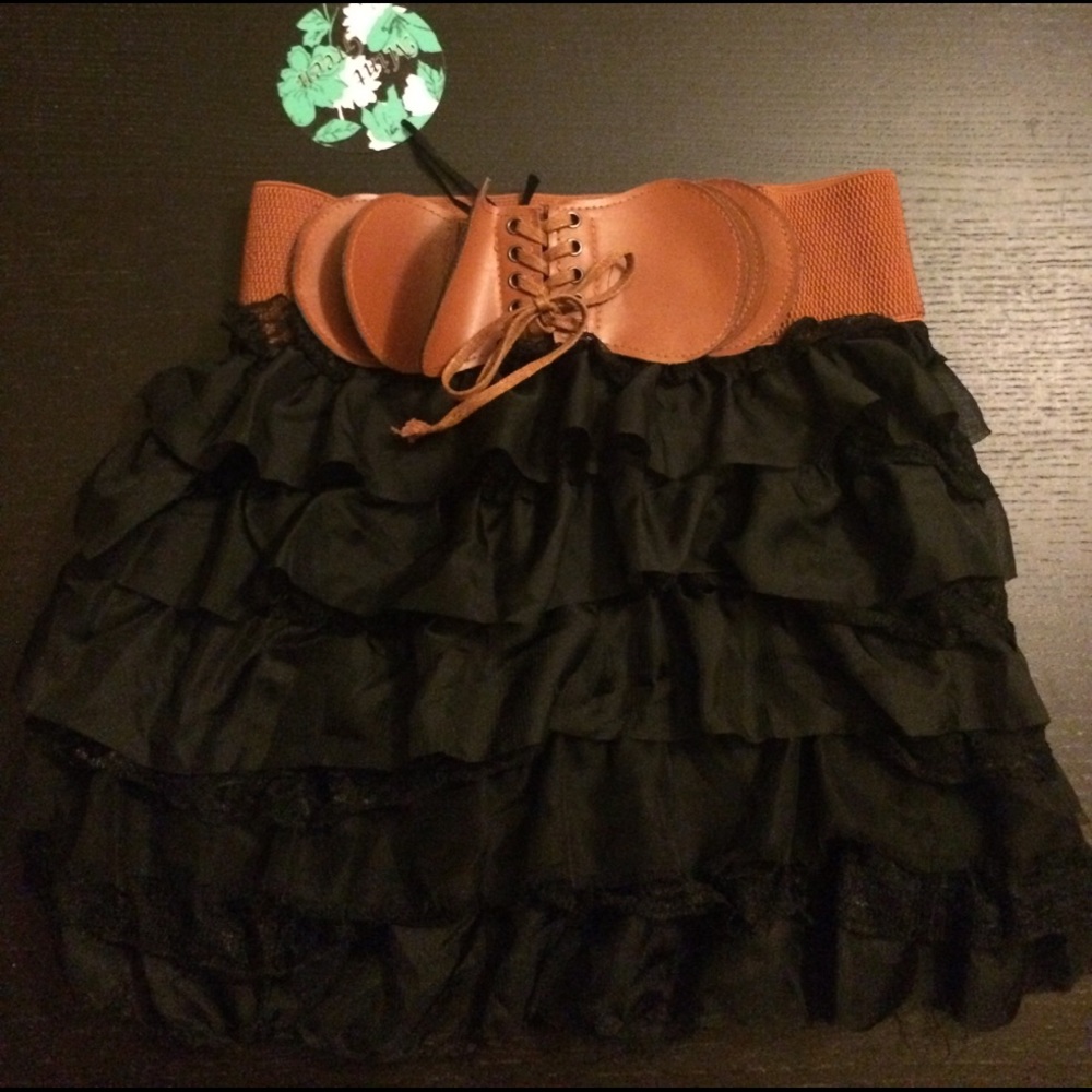 Black lace ruffle skirt