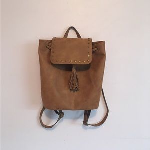Tan Leather Backpack Bucket Bag