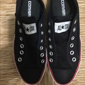 Black low converse all star slip ons