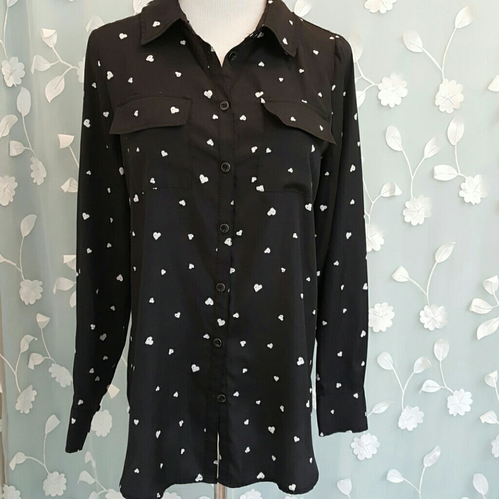 Hearts Button Down Collard Blouse