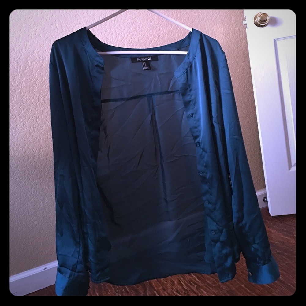 Sheer green/ teal button down shirt