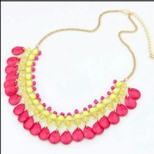 Hot Pink/Neon Yellow Resin Bib Chunky Necklace