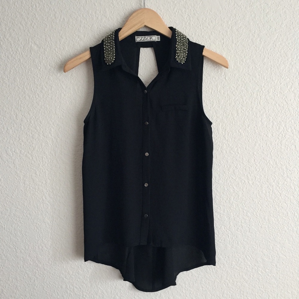 Chloe K Studded Collar Open Back Hi-Low Tank
