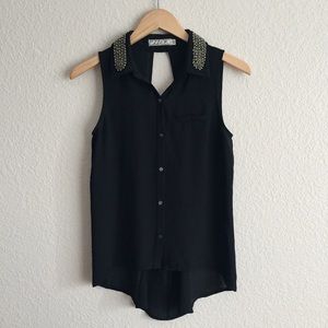 Chloe K Studded Collar Open Back Hi-Low Tank