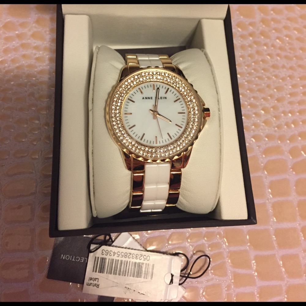 Anne Klein White Ceramic Rose Gold Tone Watch