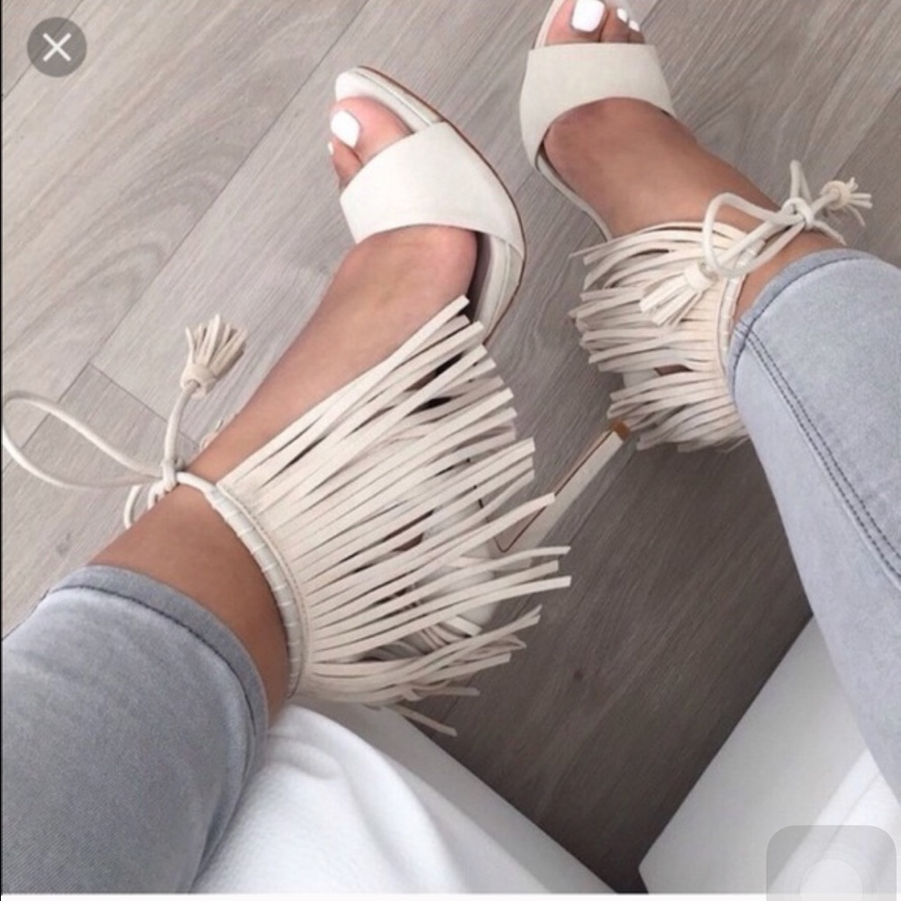 Zara strapped fringe beige heels