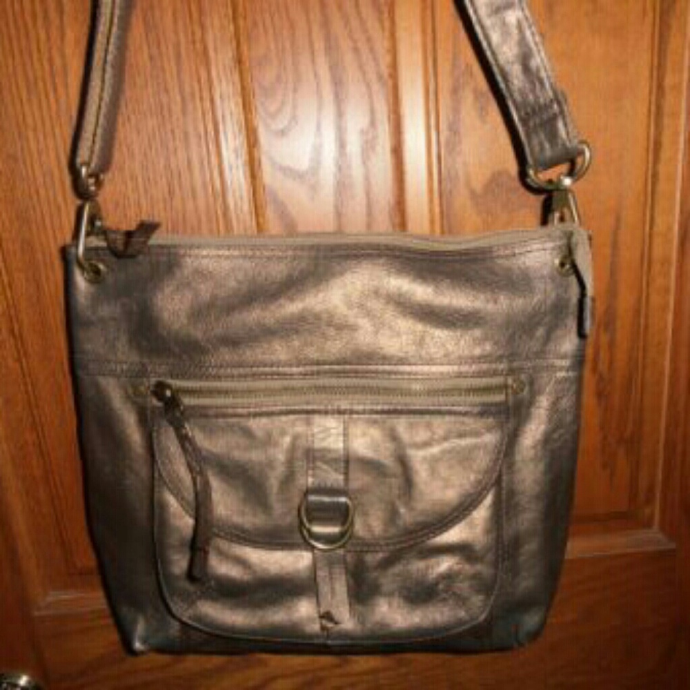 Fossil bronze leather crossbody bag.