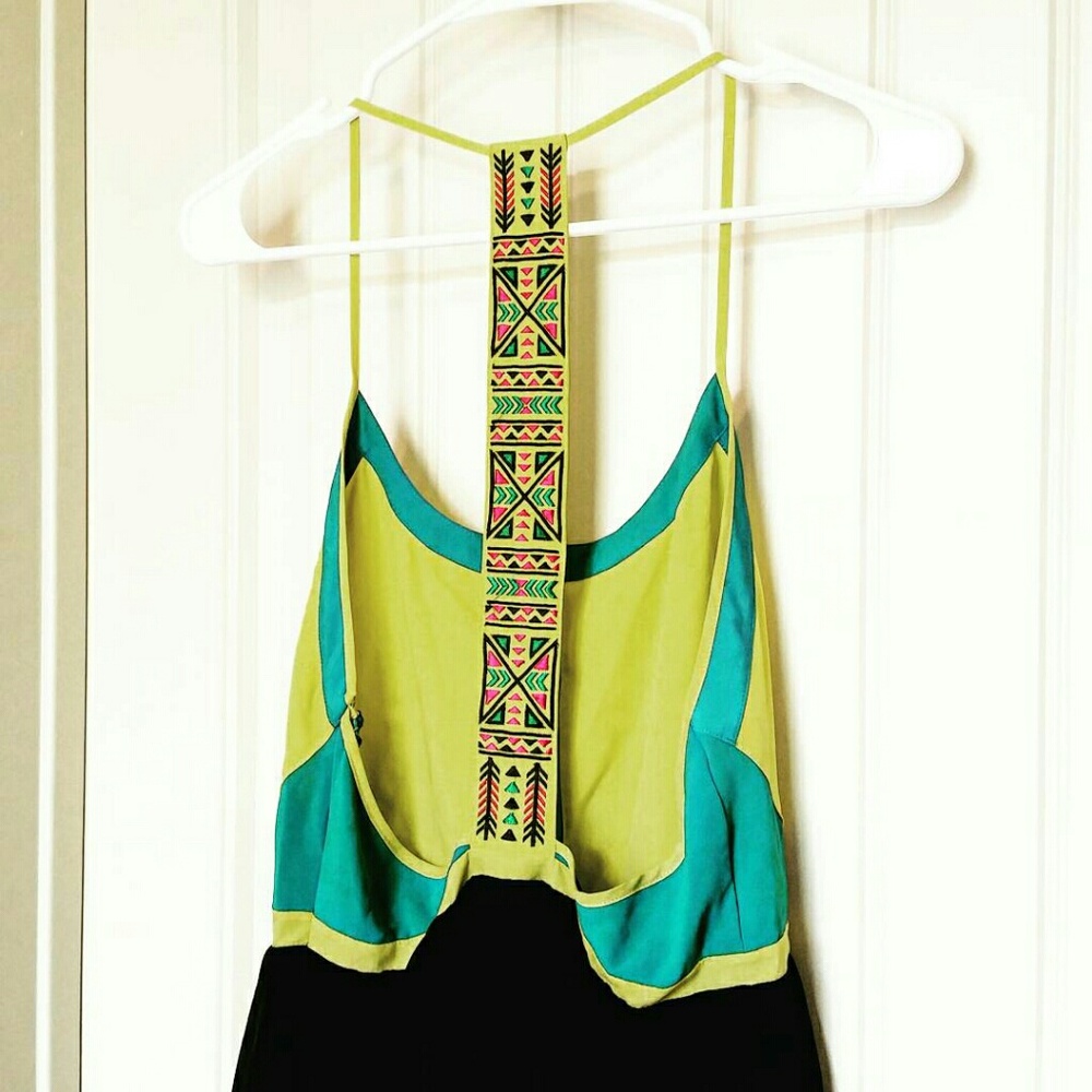 Tribal Print T-back Neon and Black Dress