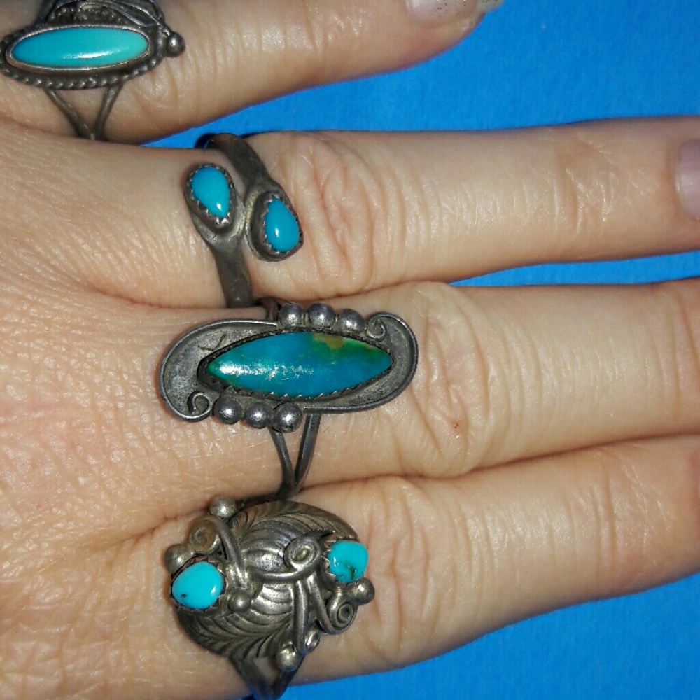 Turquoise vintage ring sz 8 amazing raindrops 925