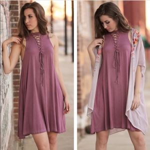 Mauve vintage wash lace up dress