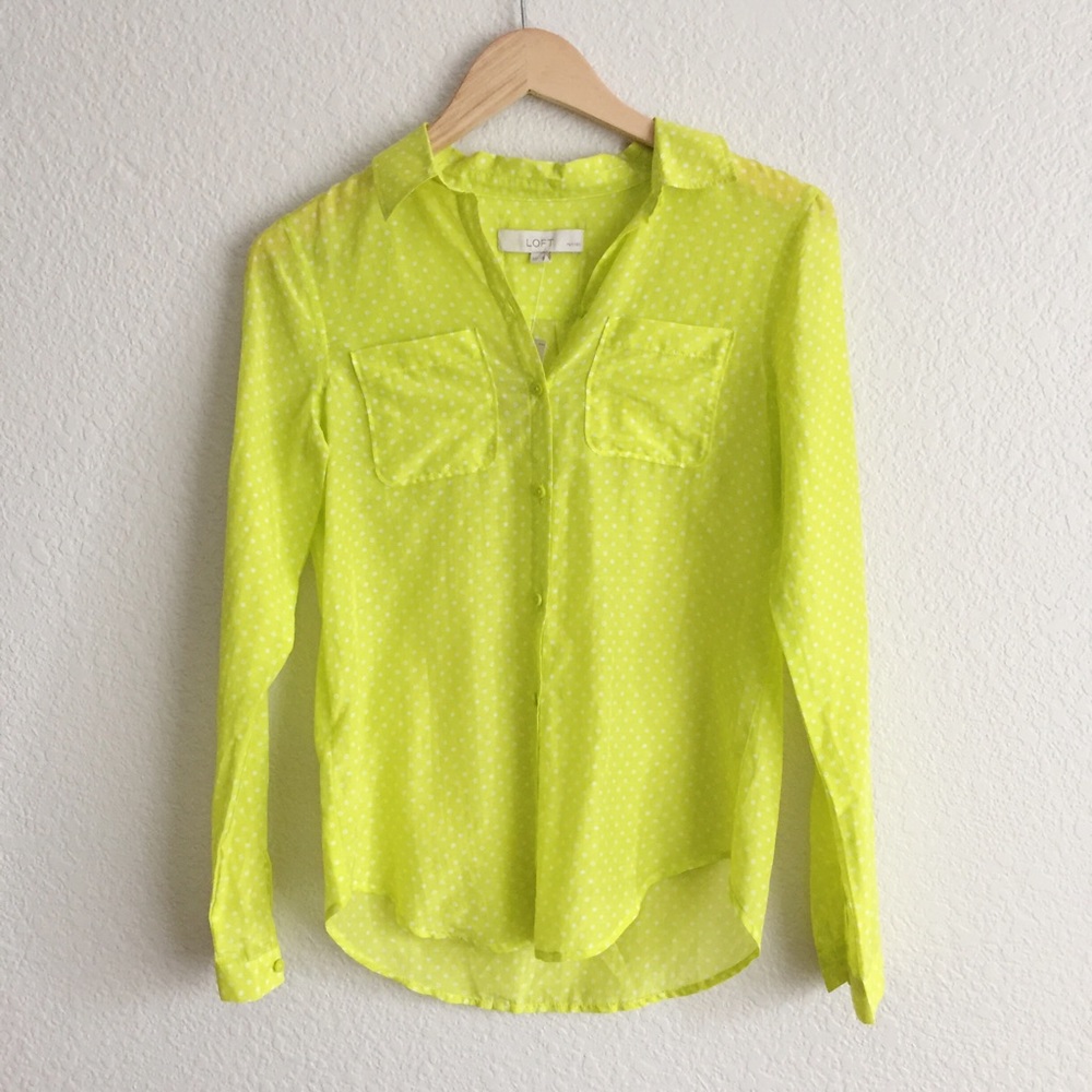 NWT Ann Taylor Loft Neon Green Button Down Shirt