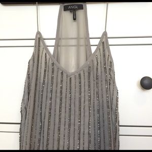 Gorgeous sheer metallic/grey sequined top