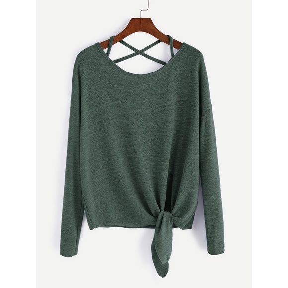 Stretchy Drop Shoulder Criss Cross Tie Front Top - Picture 5 of 5