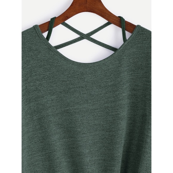 Stretchy Drop Shoulder Criss Cross Tie Front Top - Picture 2 of 5