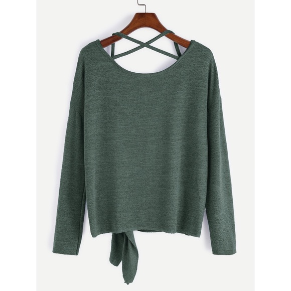 Stretchy Drop Shoulder Criss Cross Tie Front Top - Picture 4 of 5