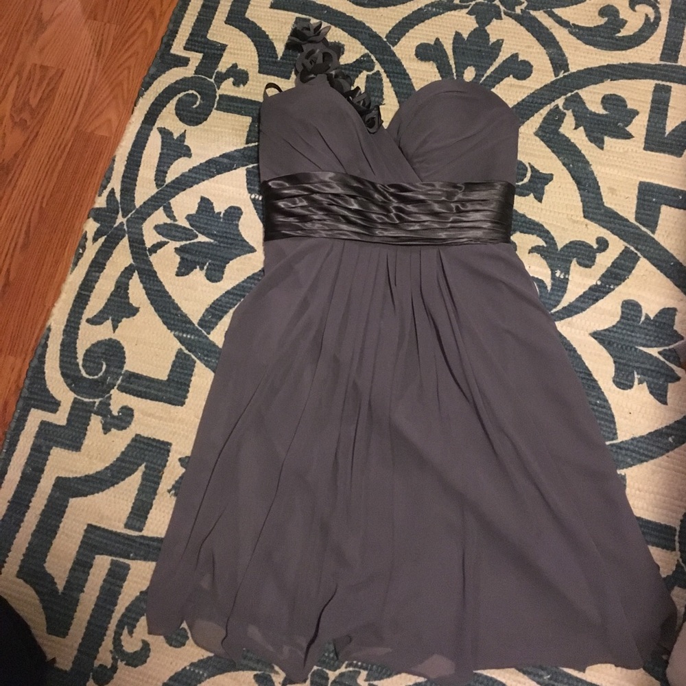 Bill Levkoff Pewter Bridesmaids Dress one shoulder