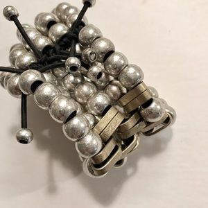 Artisan Elastic Beaded Cuff • Silver/Gold/Black