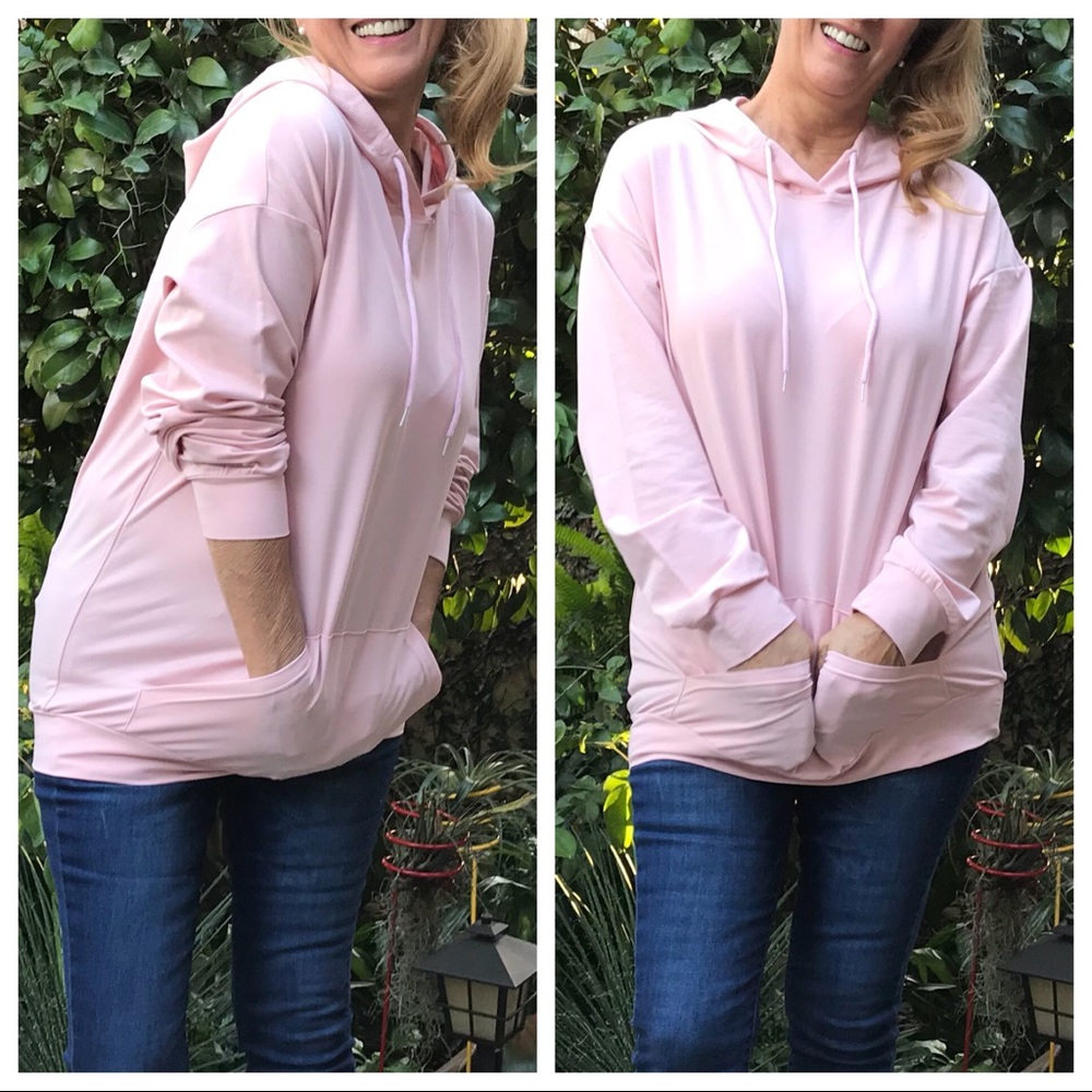 Pink Drop Shoulder Hooded Sweatshirt /w Pockets - Picture 3 of 8