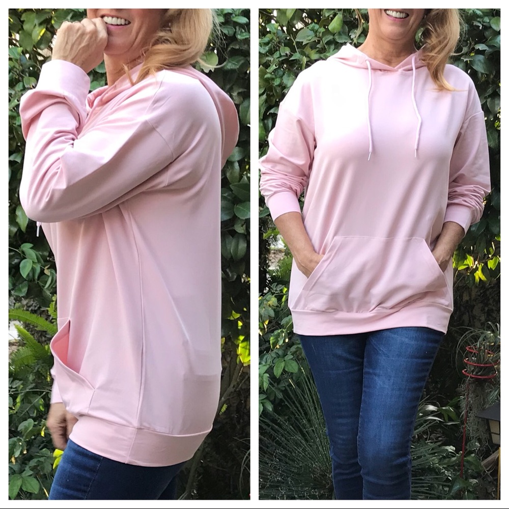 Pink Drop Shoulder Hooded Sweatshirt /w Pockets - Picture 5 of 8
