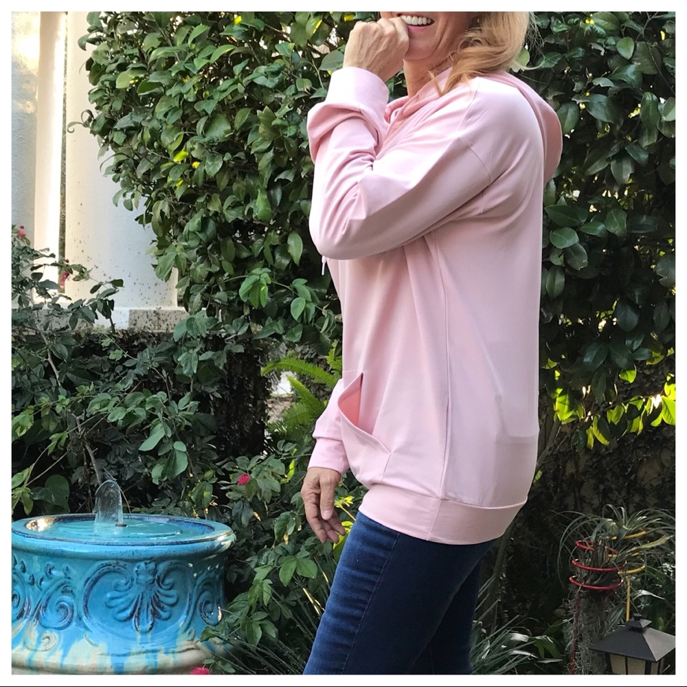 Pink Drop Shoulder Hooded Sweatshirt /w Pockets - Picture 2 of 8