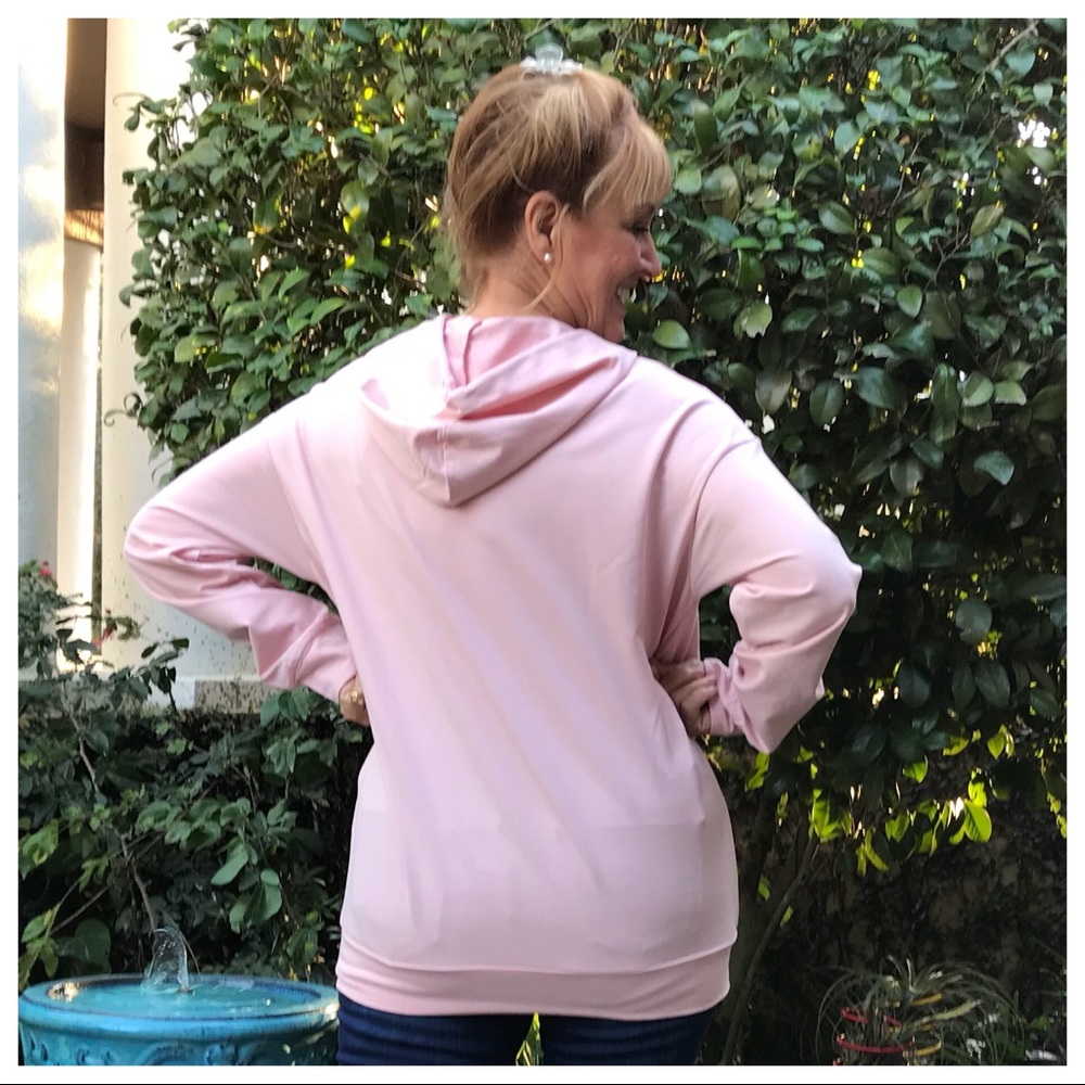 Pink Drop Shoulder Hooded Sweatshirt /w Pockets - Picture 4 of 8