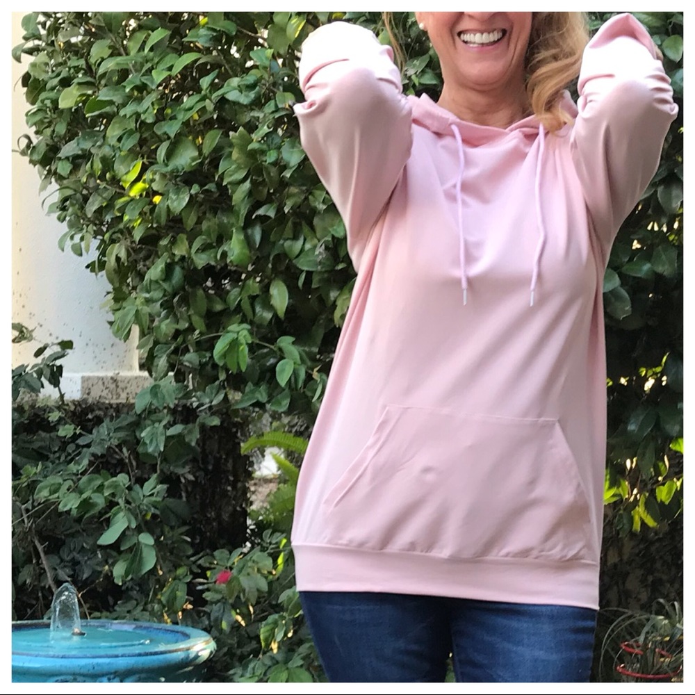 Pink Drop Shoulder Hooded Sweatshirt /w Pockets - Picture 6 of 8
