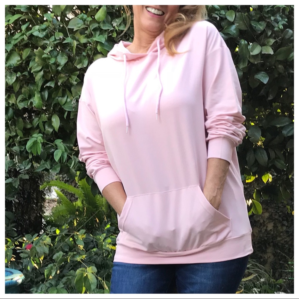 Pink Drop Shoulder Hooded Sweatshirt /w Pockets - Picture 7 of 8
