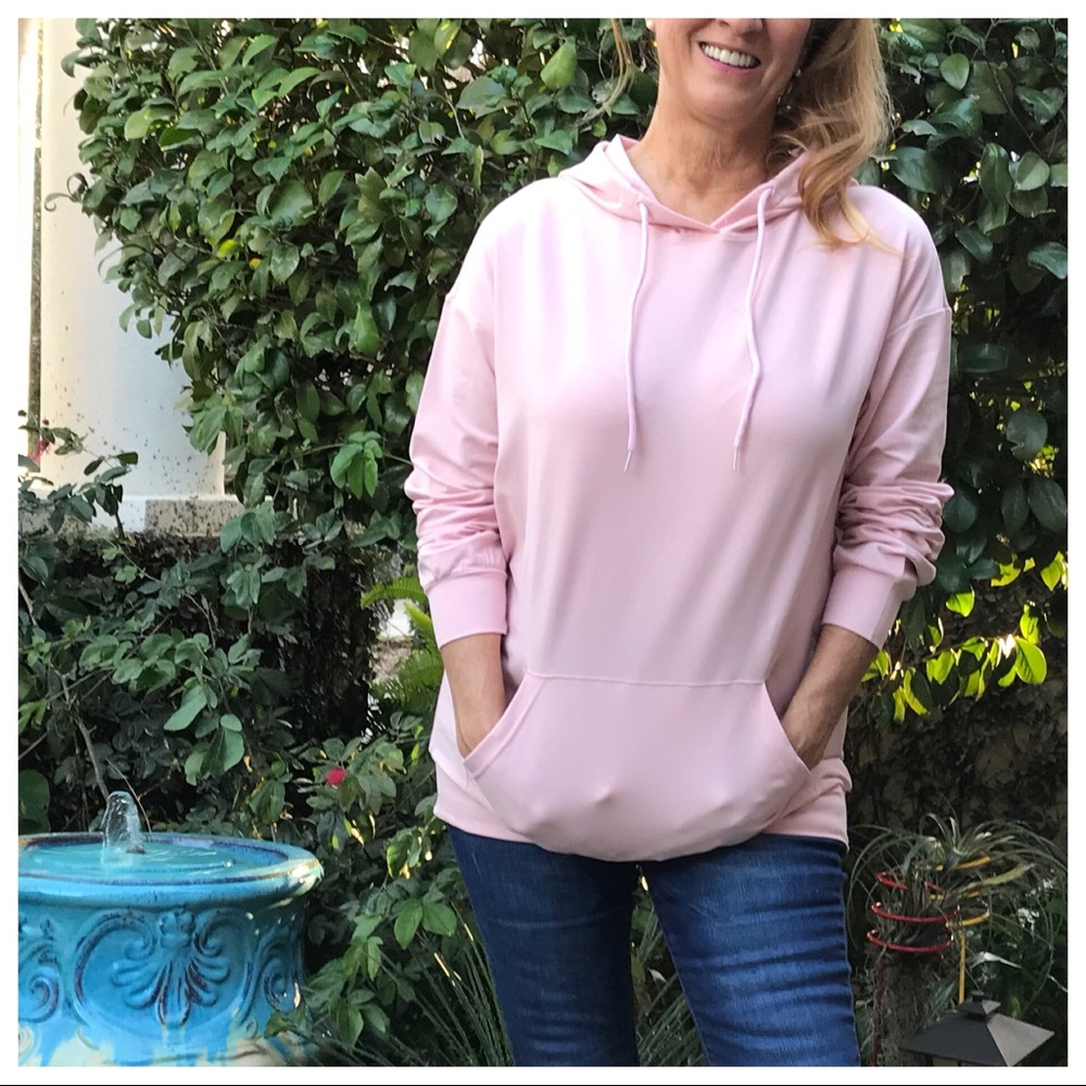 Pink Drop Shoulder Hooded Sweatshirt /w Pockets - Picture 8 of 8