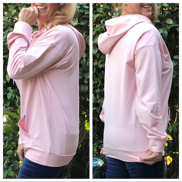 Tops - Pink Drop Shoulder Hooded Sweatshirt /w Pockets