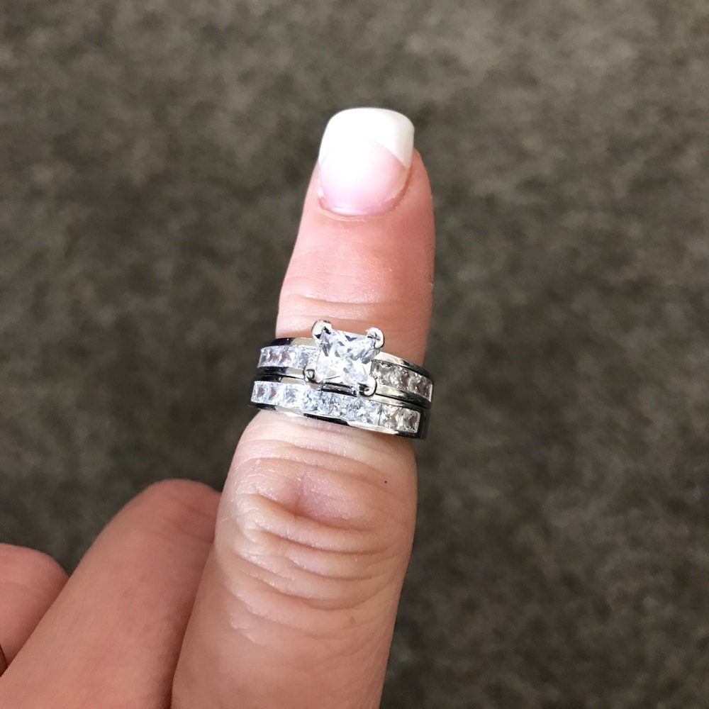 2 price wedding set princess cut silver size 6