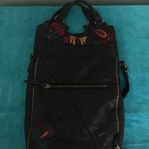 Black leather bucket bag