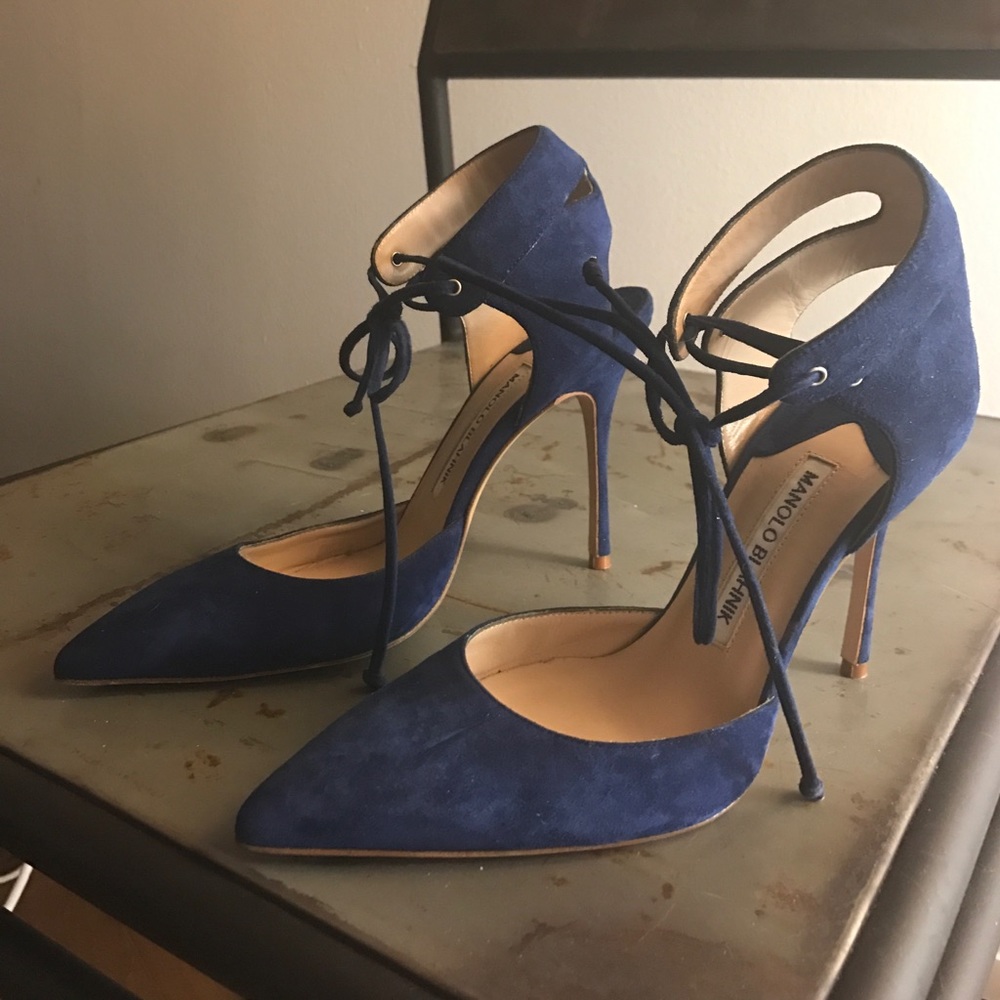 Manolo Blahnik Blue Lace Up D'orsay Heels Size 36