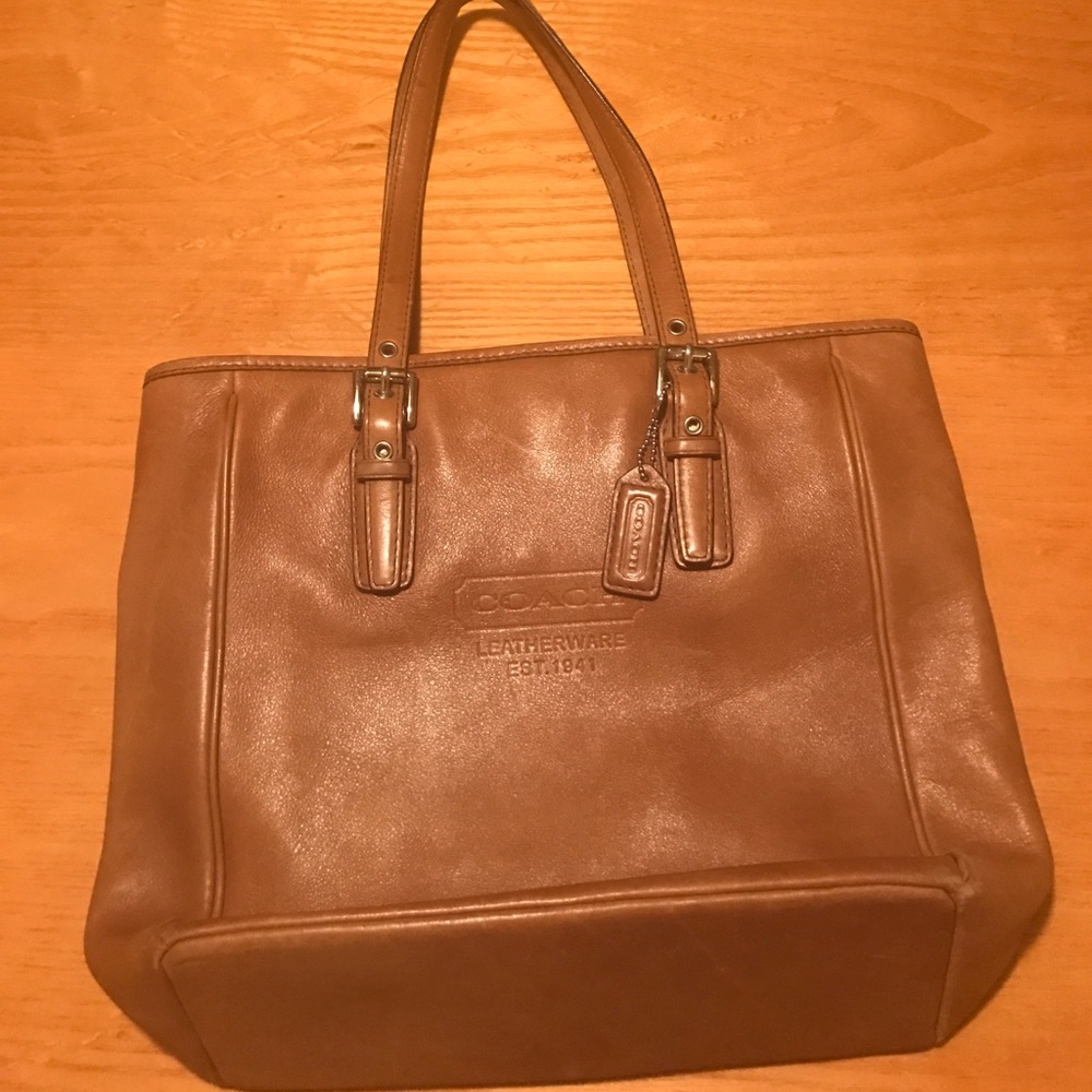 Leather coach handbag