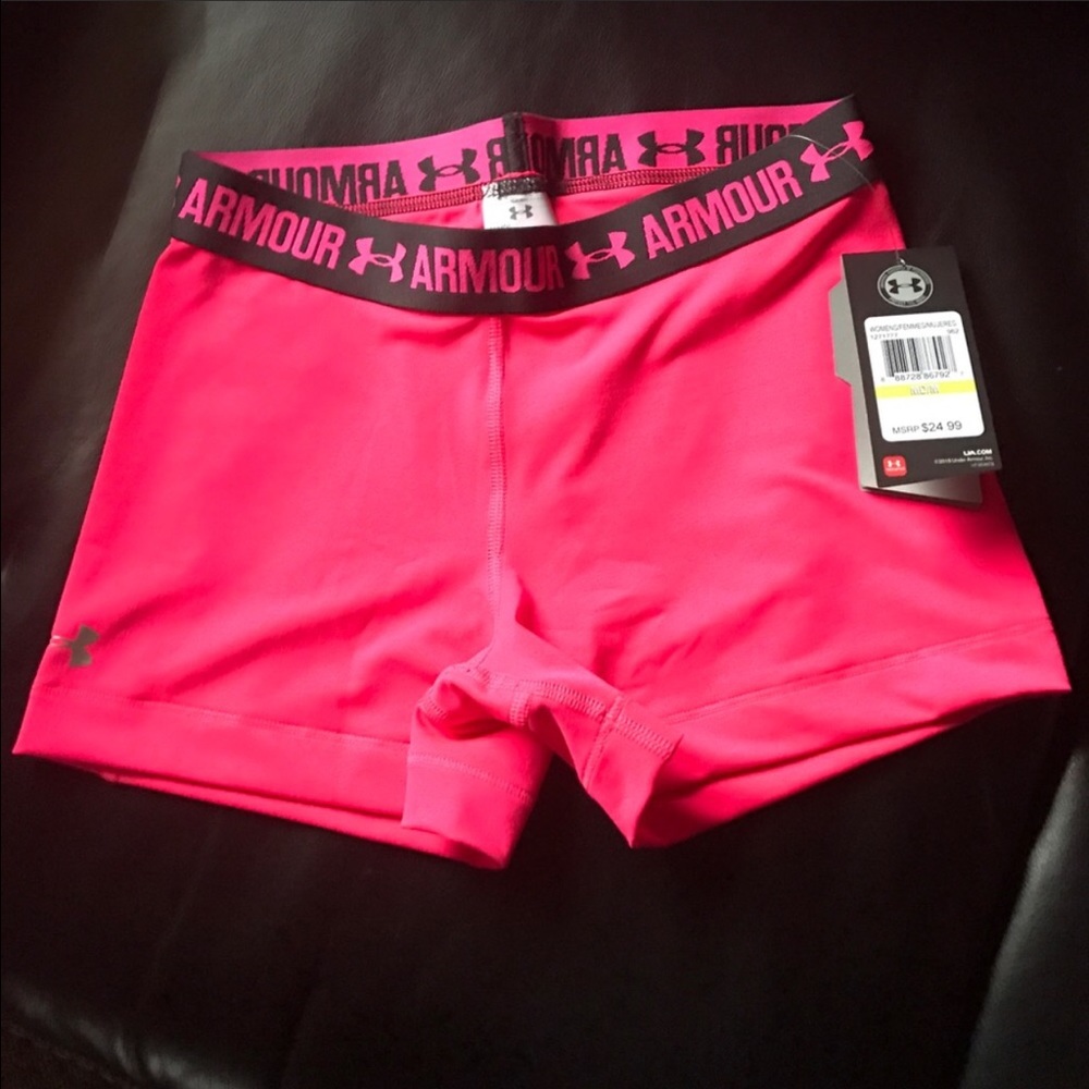 Pink Under Armour compression shorts