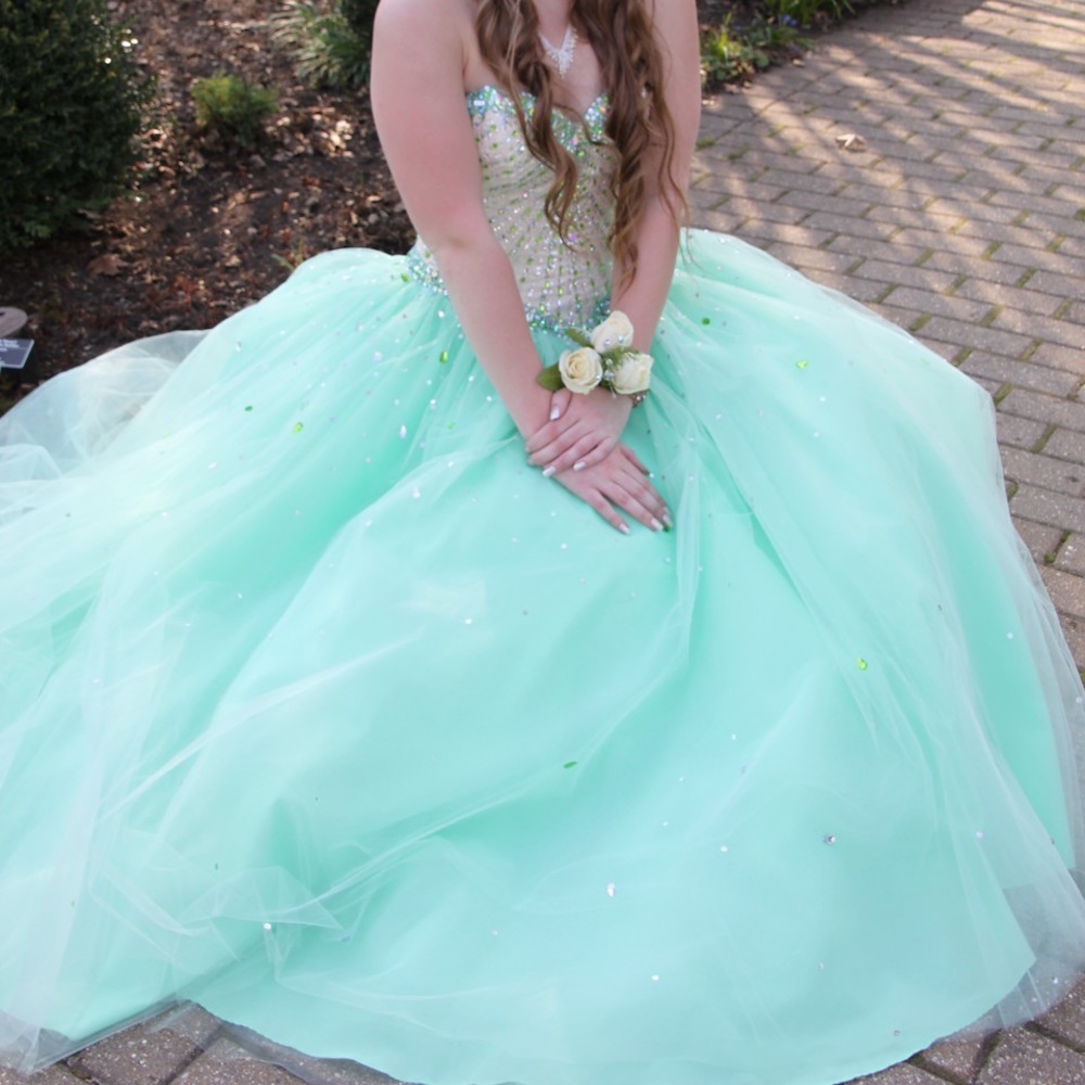 Mori Lee Mint/Cream Princess Prom Dress