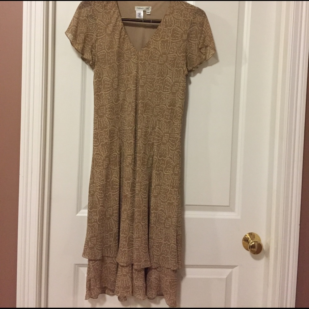Coldwater Creek Tan Printed Dress with Sleeves!