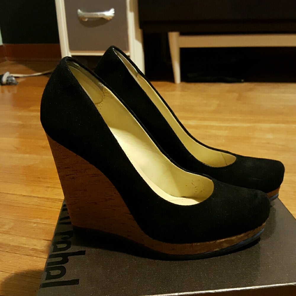 Luxury Rebel Black suede wedges