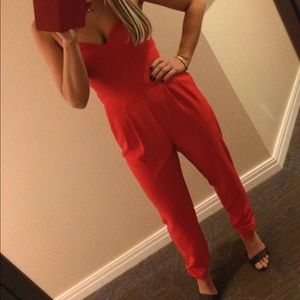 H&M Red Strapless Jumpsuit, Size 8