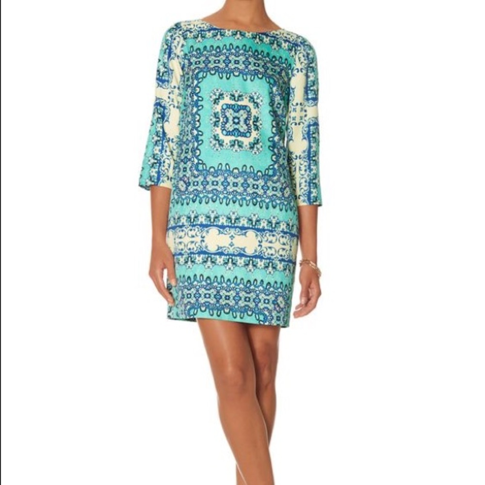 The Limited blue scarf print shift dress, size S