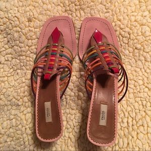 Prada multi color strappy heeled sandals