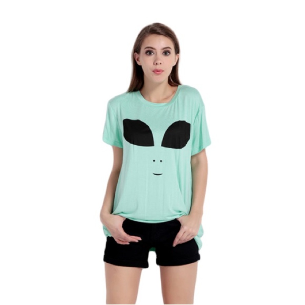 Alien Print T Shirt Casual Short Sleeve