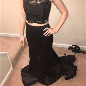 Black lace two piece prom dress