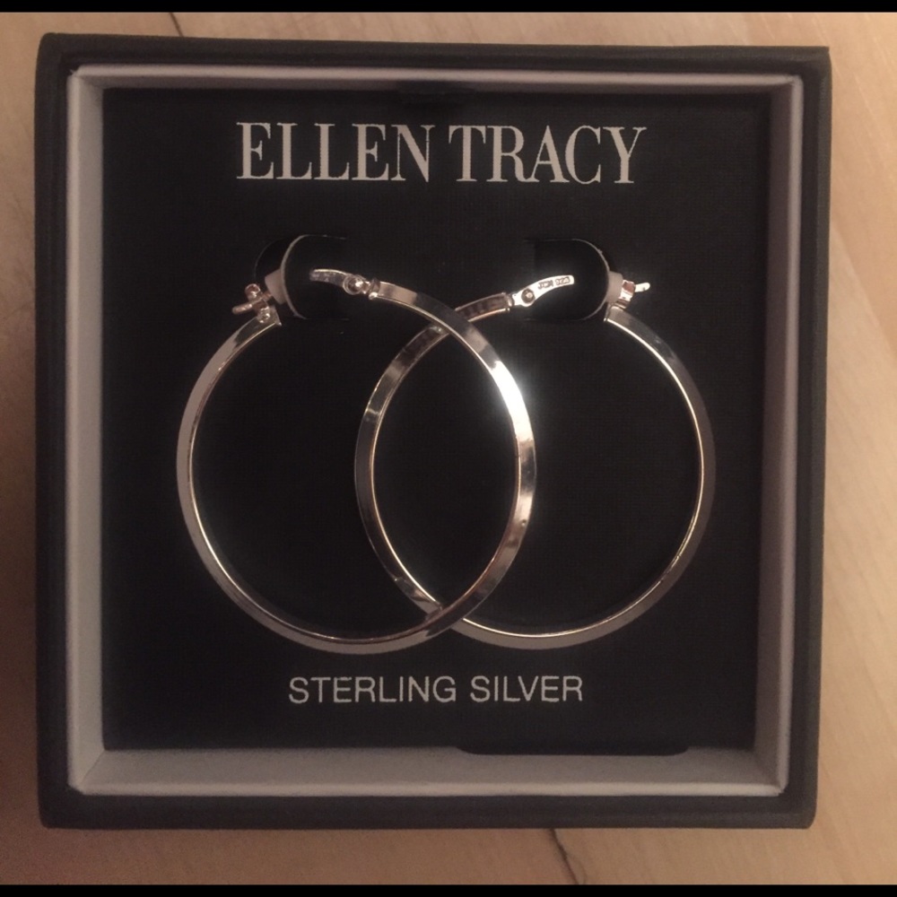 Ellen Tracy Sterling Silver Hoops