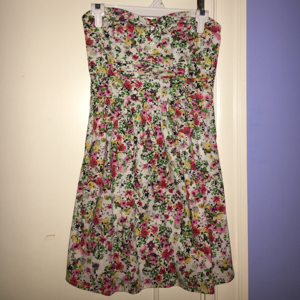 Strapless Flower Pattern Spring Dress