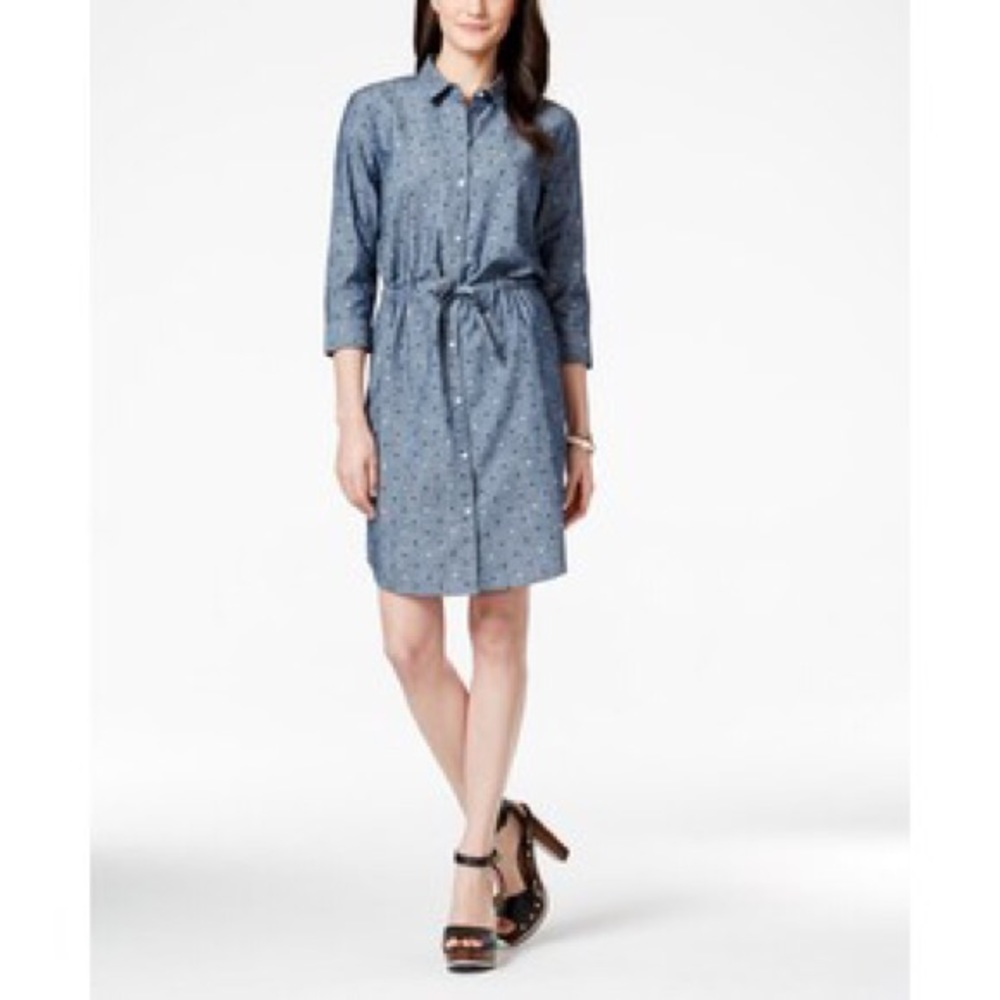 Tommy Hilfiger Polka-Dot Chambray Shirtdress