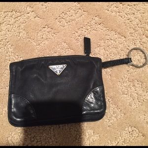 black Prada keychain wallet
