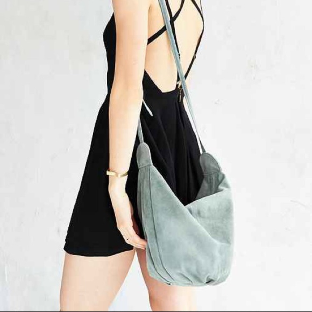 Ecote Light Blue Grey Suede Knotted Hobo Bag